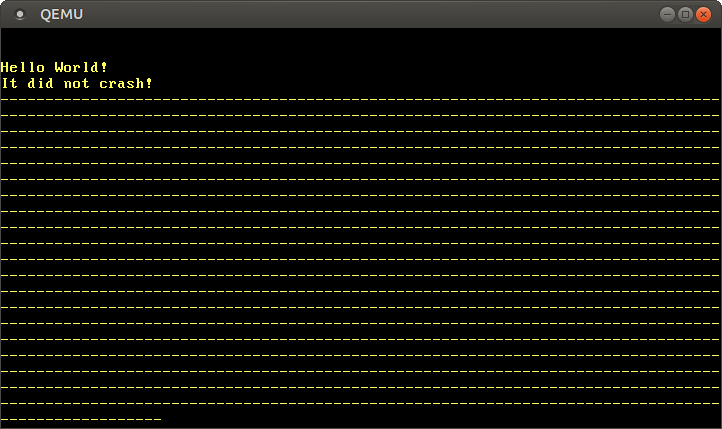 QEMU output with many rows of hyphens and no dots