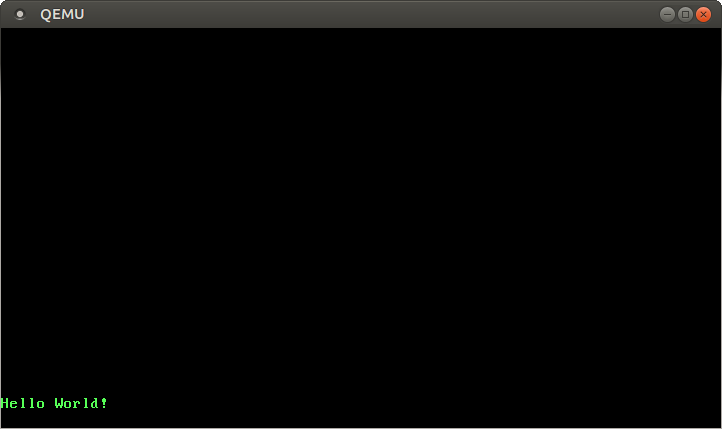 QEMU printing “Hello World!” on a cleared screen