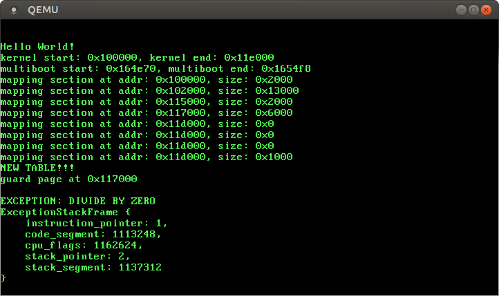 qemu printing an ExceptionStackFrame with strange values