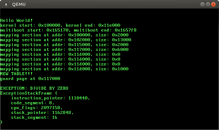 QEMU showing correct divide by zero stack frame