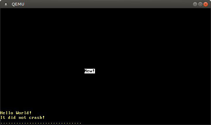 QEMU printing "It did not crash!" with four completely white cells in middle of the screen